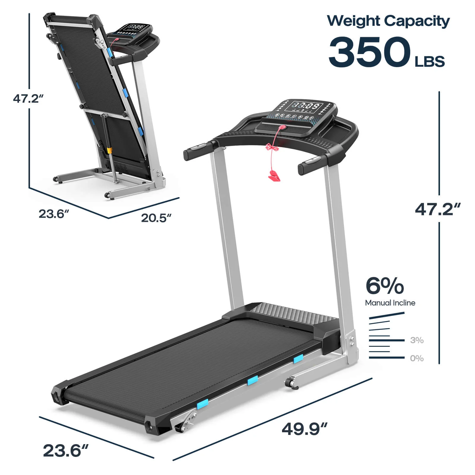 TM015-Foldable Incline Treadmill With Side Rails 350 lbs Capacity - Image 26