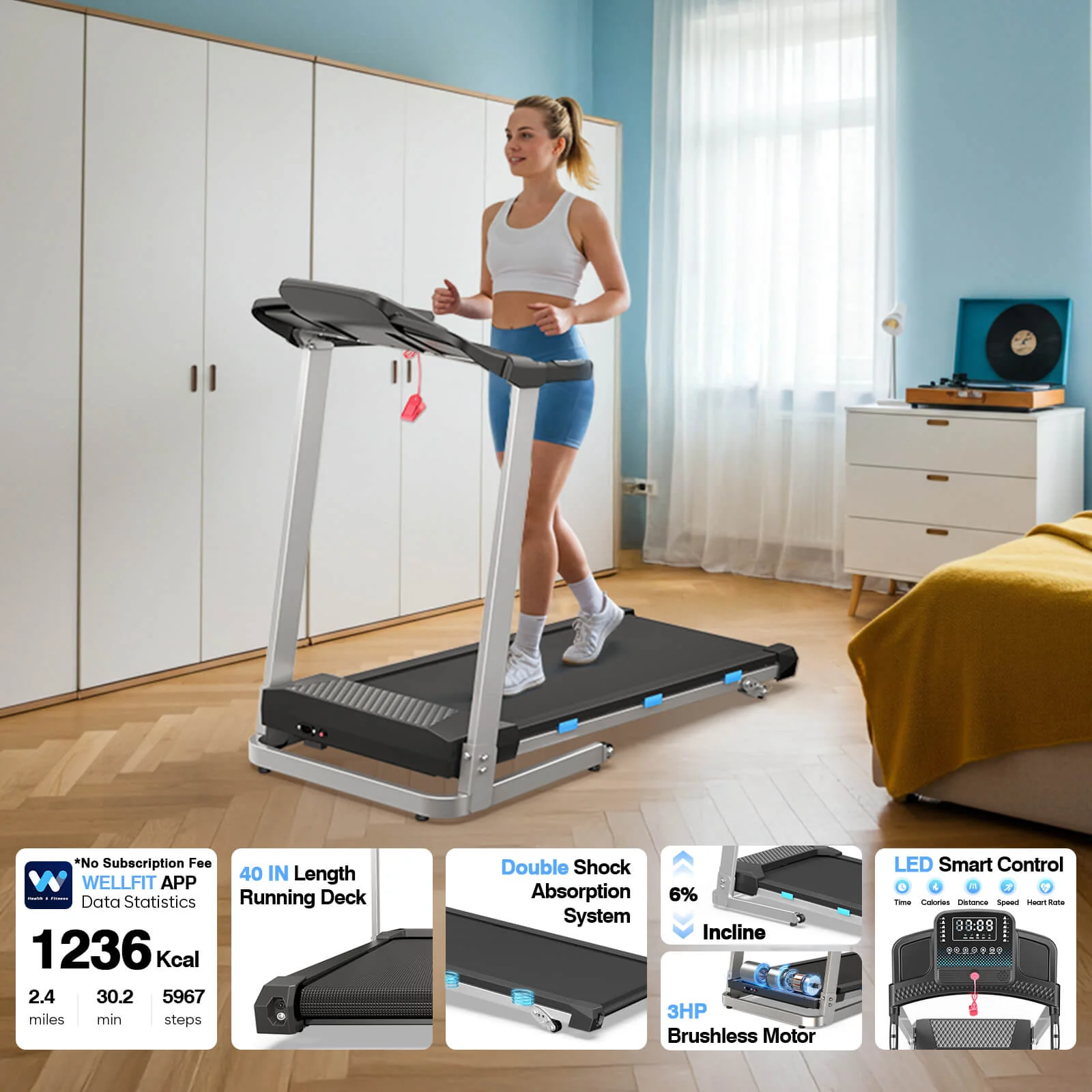 TM015-Foldable Incline Treadmill With Side Rails 350 lbs Capacity - Image 3