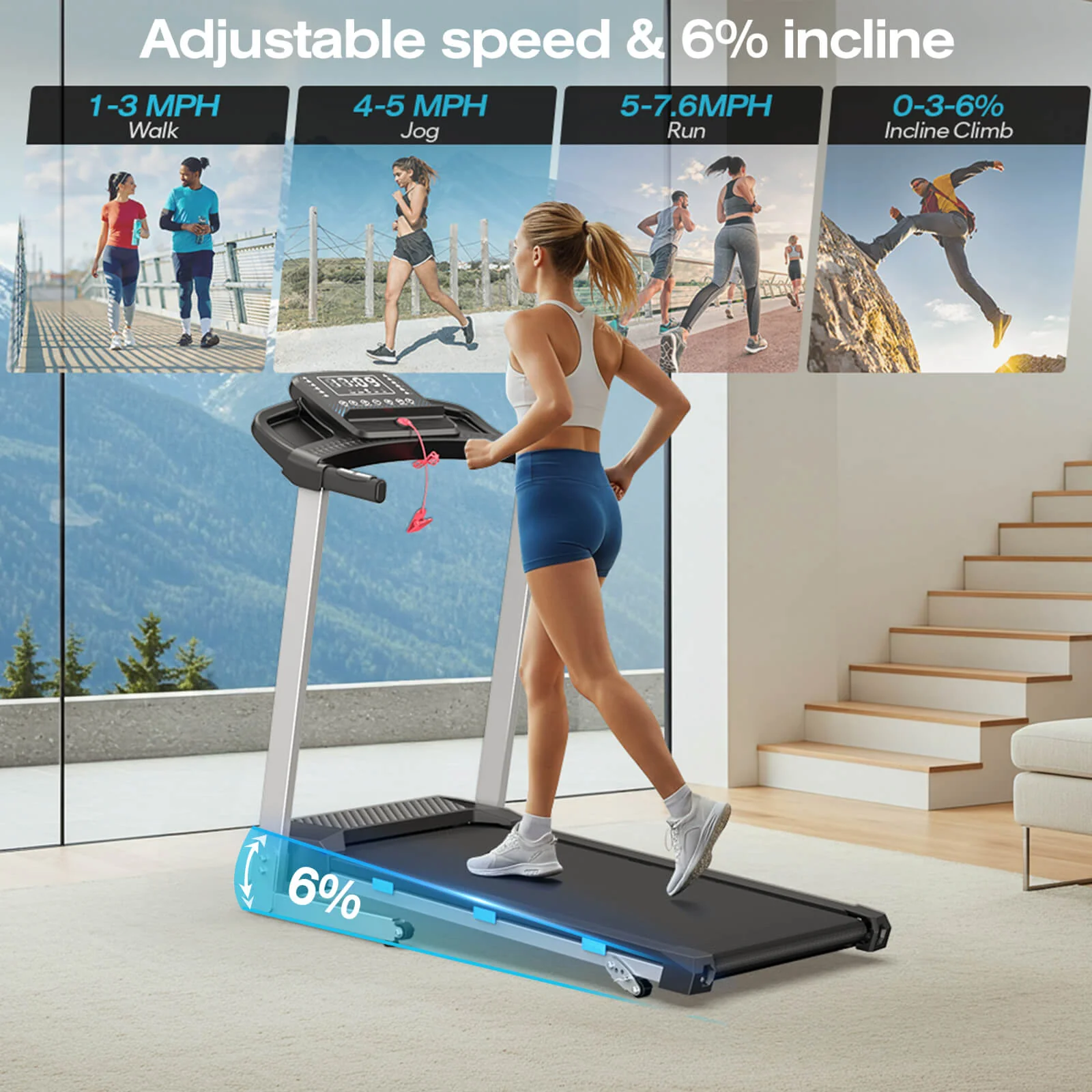 TM015-Foldable Incline Treadmill With Side Rails 350 lbs Capacity - Image 9