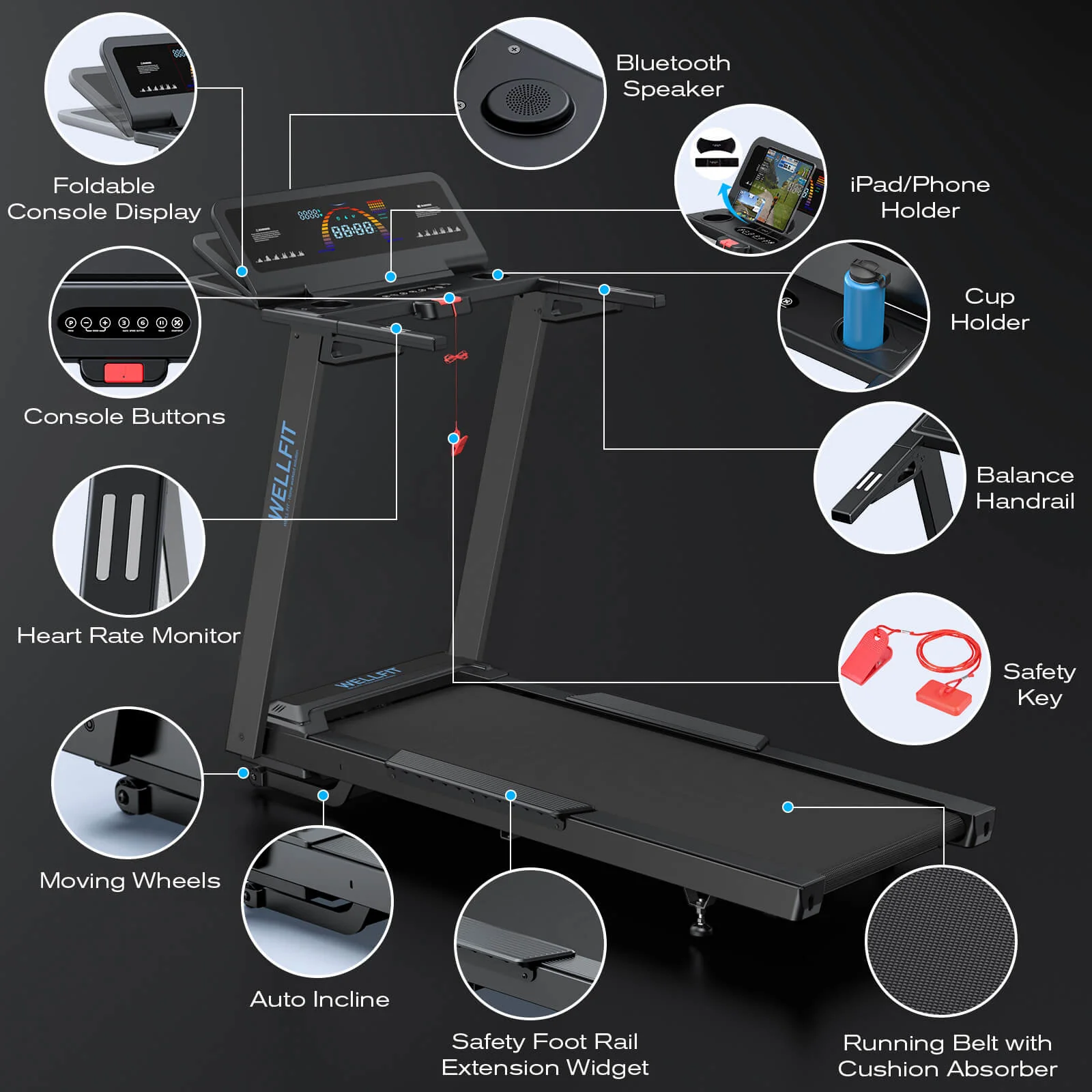 TM029 Treadmill-12 Auto Incline-500LBS-10mph-55Inch Long Running Area - Image 14