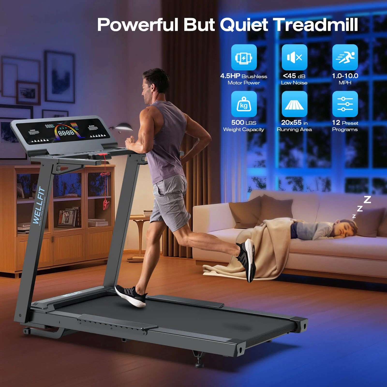 TM029 Treadmill-12 Auto Incline-500LBS-10mph-55Inch Long Running Area - Image 5