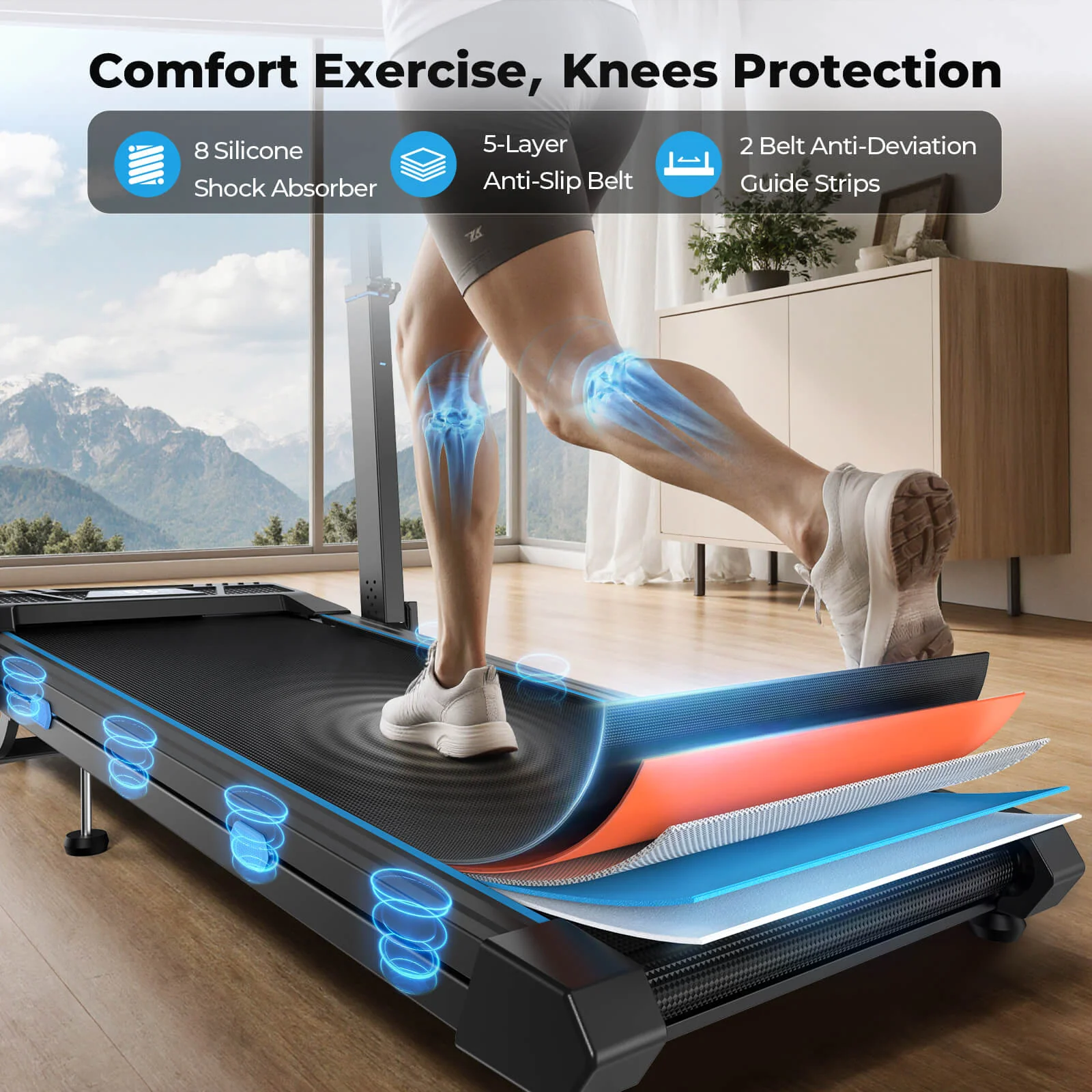 TM032 Height-Adjustable Treadmill with 10% Auto Incline 17*44 Inch Running Area - Image 12