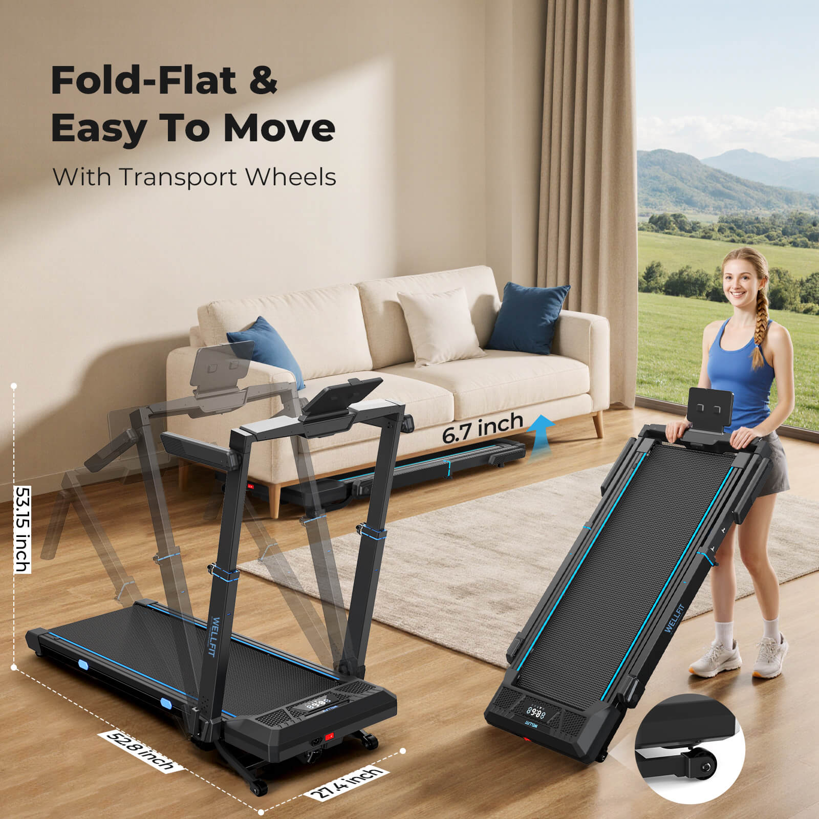TM032 Height-Adjustable Treadmill with 10% Auto Incline 17*44 Inch Running Area - Image 13