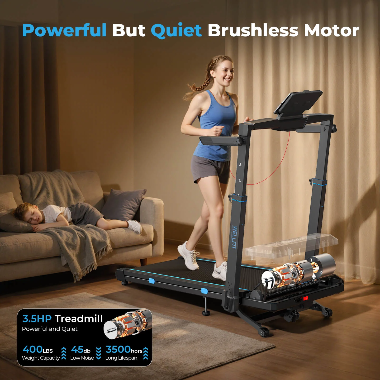 TM032 Height-Adjustable Treadmill with 10% Auto Incline 17*44 Inch Running Area - Image 14