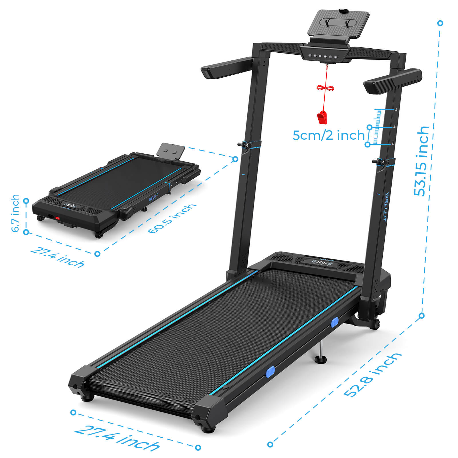 TM032 Height-Adjustable Treadmill with 10% Auto Incline 17*44 Inch Running Area - Image 22