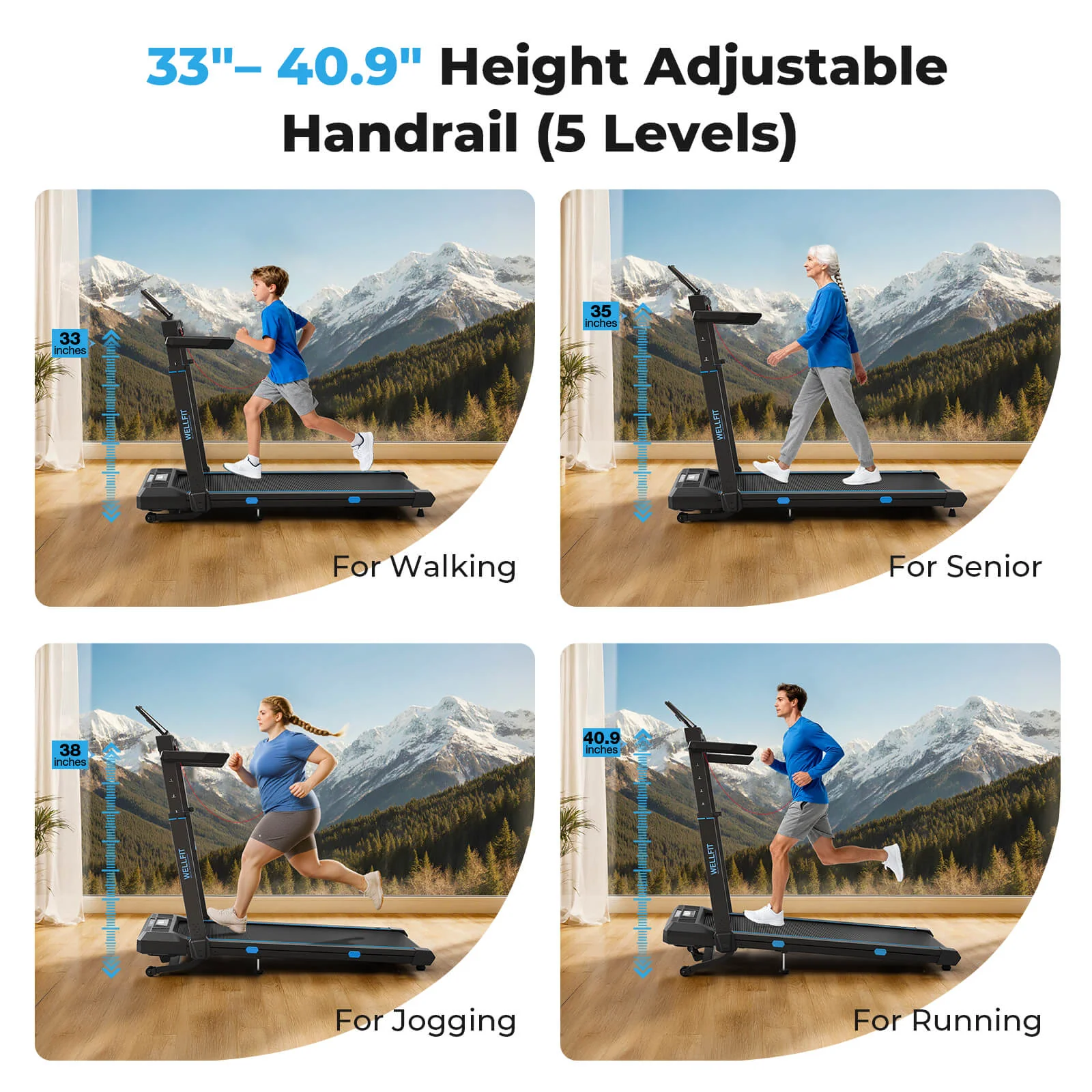 TM032 Height-Adjustable Treadmill with 10% Auto Incline 17*44 Inch Running Area - Image 4