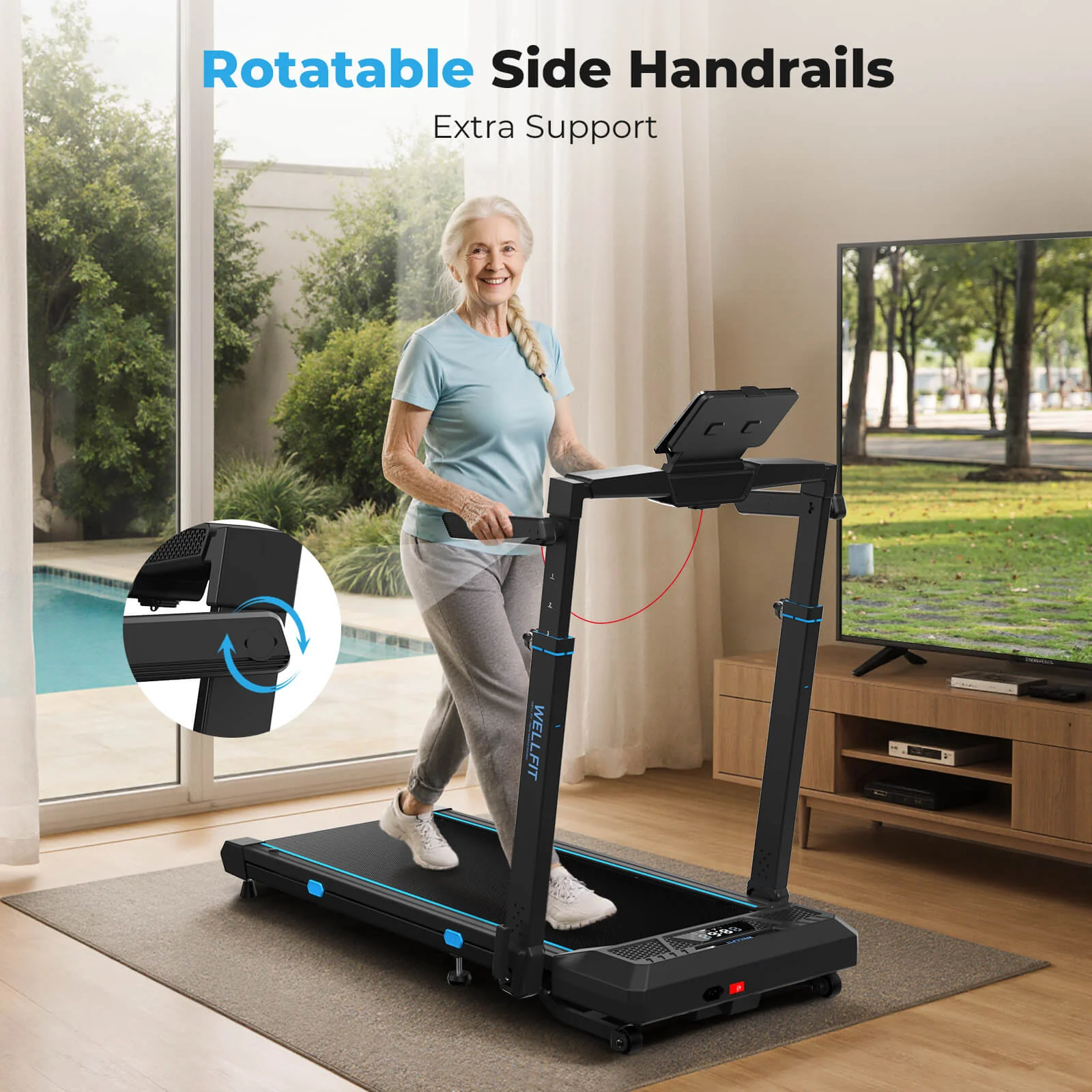TM032 Height-Adjustable Treadmill with 10% Auto Incline 17*44 Inch Running Area - Image 7