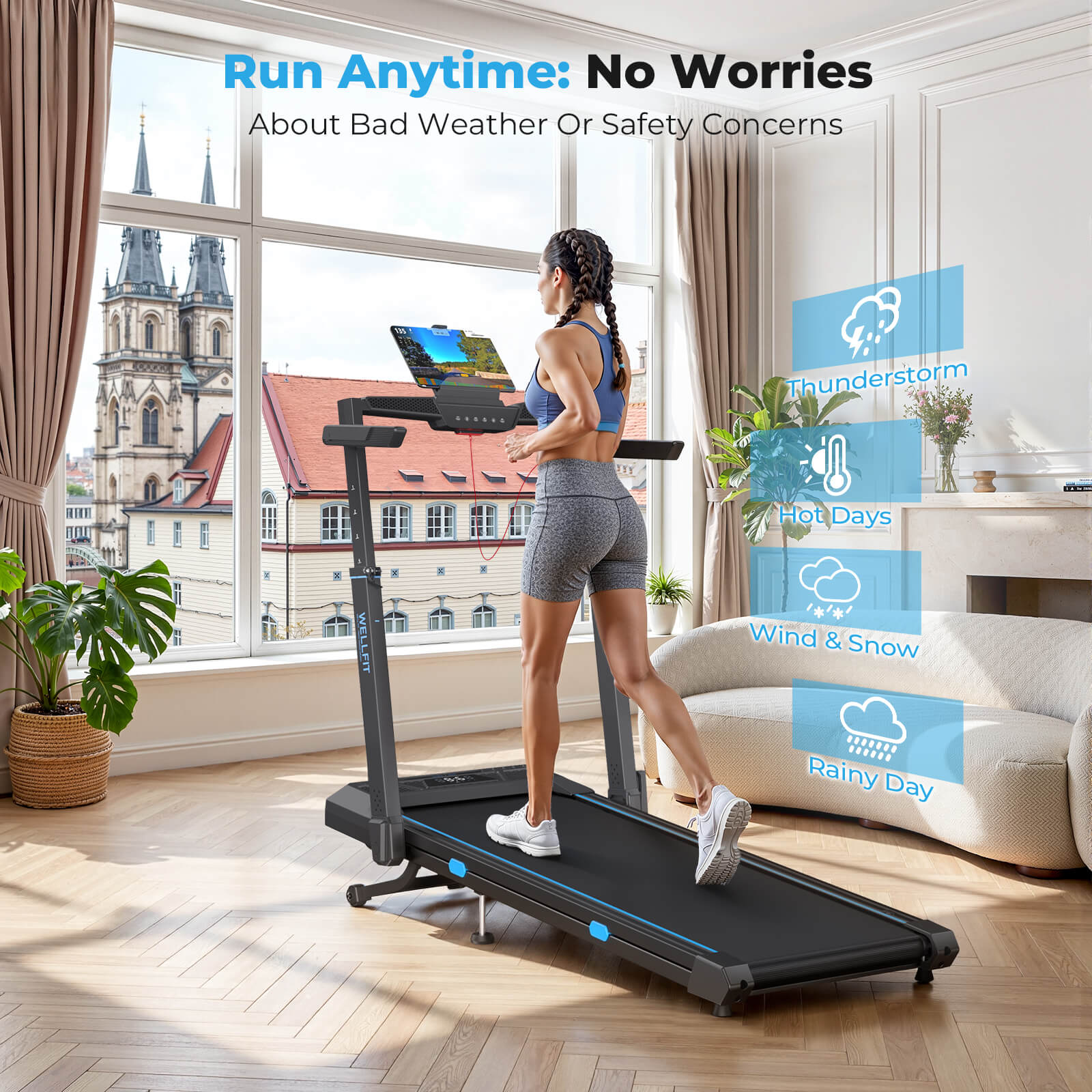 TM032 Height-Adjustable Treadmill with 10% Auto Incline 17*44 Inch Running Area - Image 8