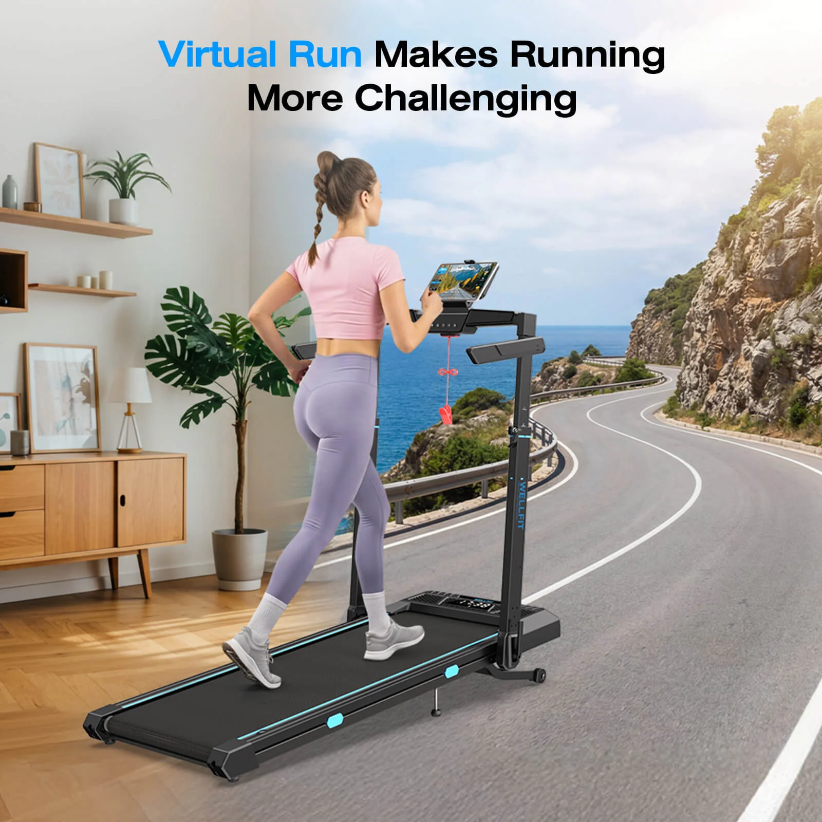TM032 Height-Adjustable Treadmill with 10% Auto Incline 17*44 Inch Running Area - Image 9